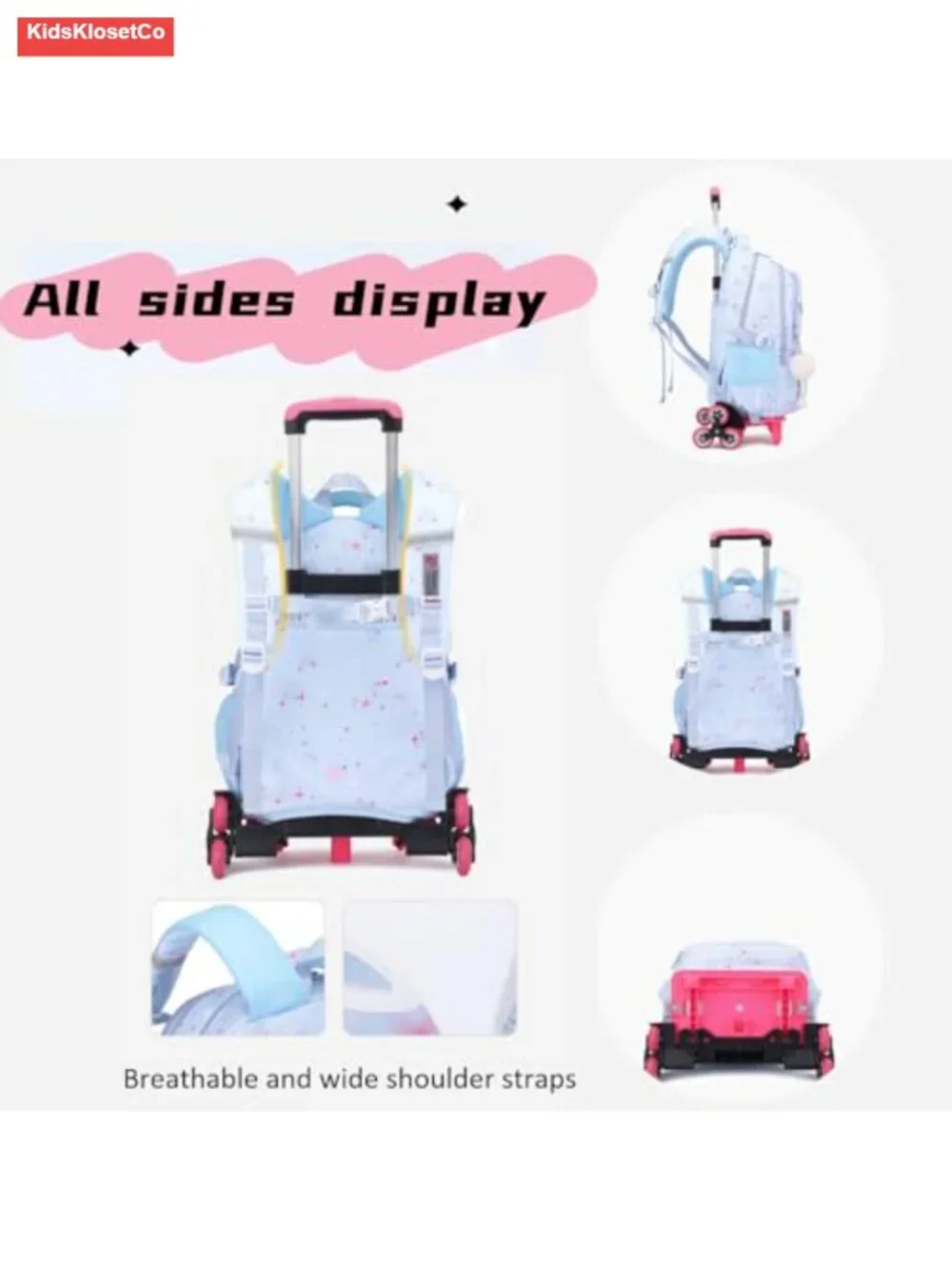 Kids Rolling Backpack with Wheels for School, Nylon, Star Pattern